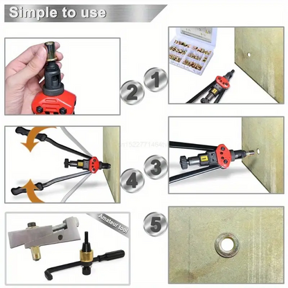 RivetMaster™ - Set 150 Buc. Piulite Nituibile Filetate, Cap Plat M3 M4 M5 M6 M8