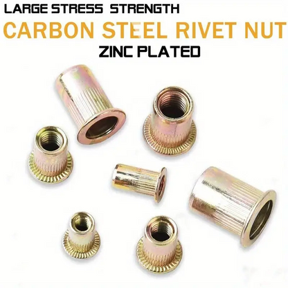 RivetMaster™ - Set 150 Buc. Piulite Nituibile Filetate, Cap Plat M3 M4 M5 M6 M8