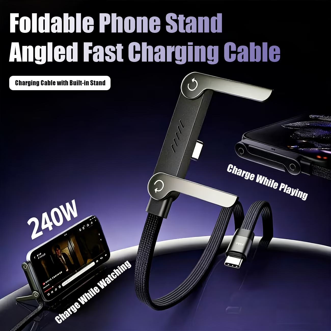 PowerStand™ – Cablu Fast Charge 240W cu Suport pentru Telefon (1.5m)