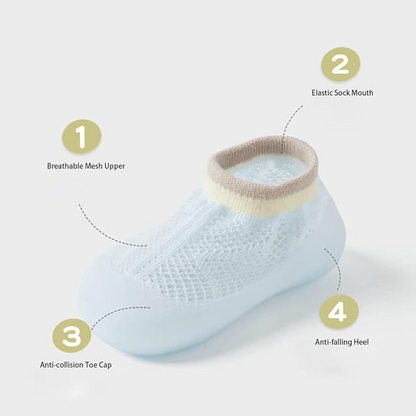 TinySteps™ - Sosete Antiderapante Respirabile pentru Copii, Stil Plasa cu Talpa