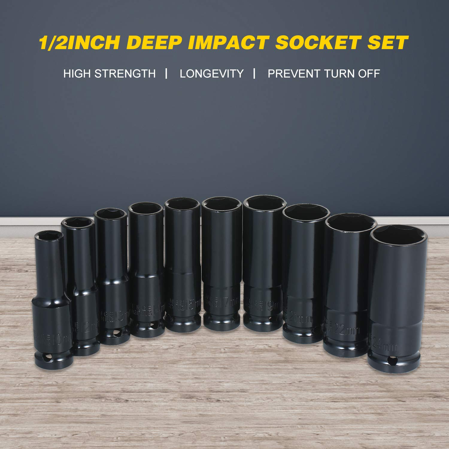Set Profesional de Chei Tubulare de Impact – 10 Piese (8–24 mm)