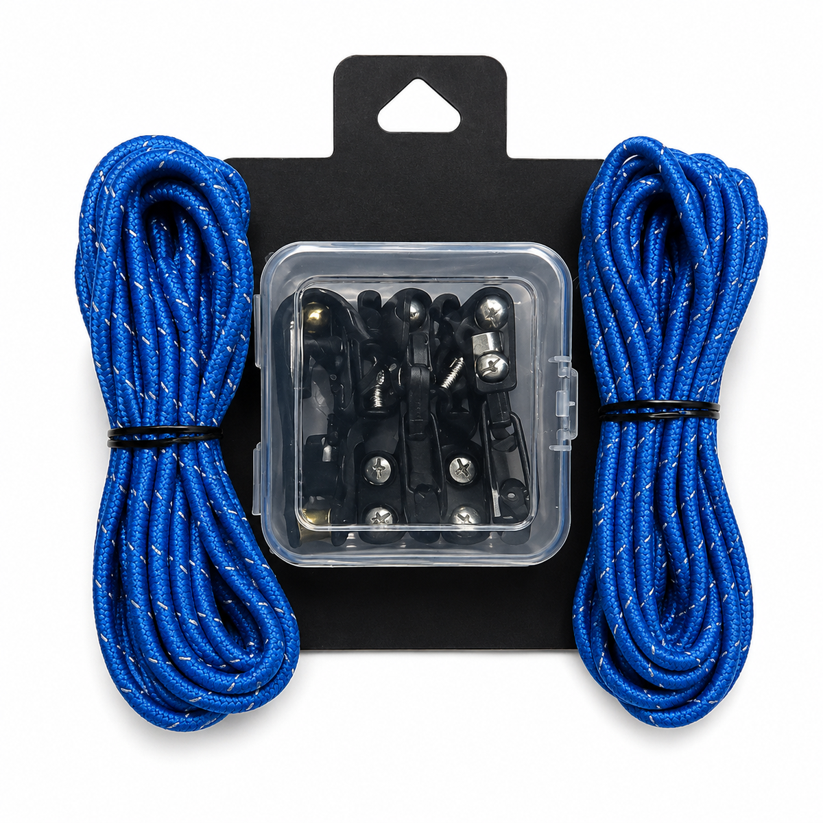 TUGPRO™  Set 6 Franghii Elastice negre Reflectorizante cu Carabiniere metalice