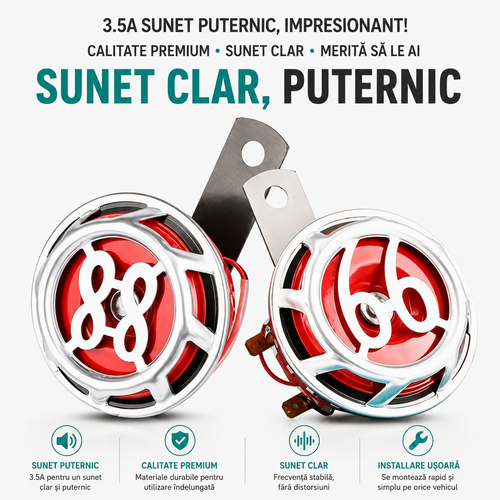 SONARIX - Set 2 Claxoane Electrice pentru Motocicleta, Scuter si Vehicule Compatibile