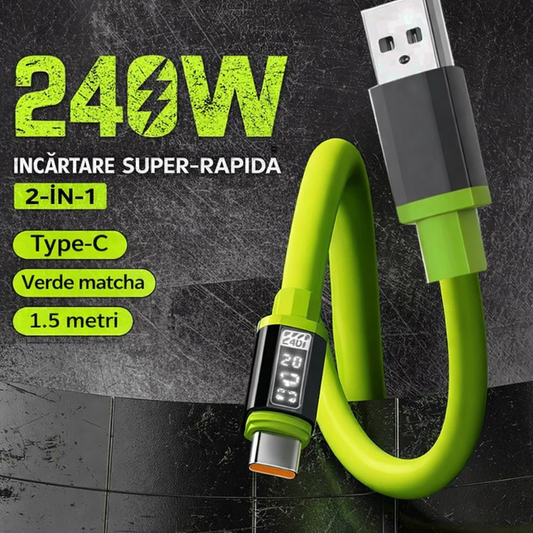 UltraWatt™ – Cablu incarcare rapida 240W Type-C, afisaj digital, 2m