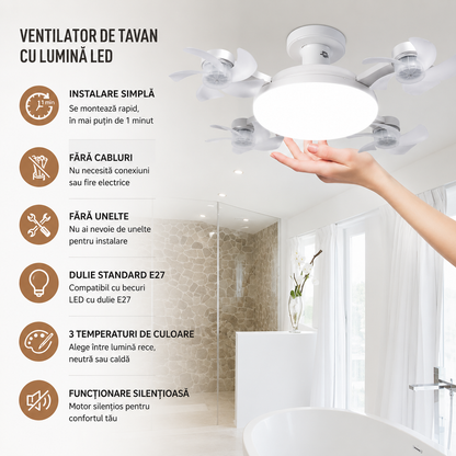 BreezeLight™ – Lustra cu ventilatoare multiple si telecomanda, compatibila cu E27