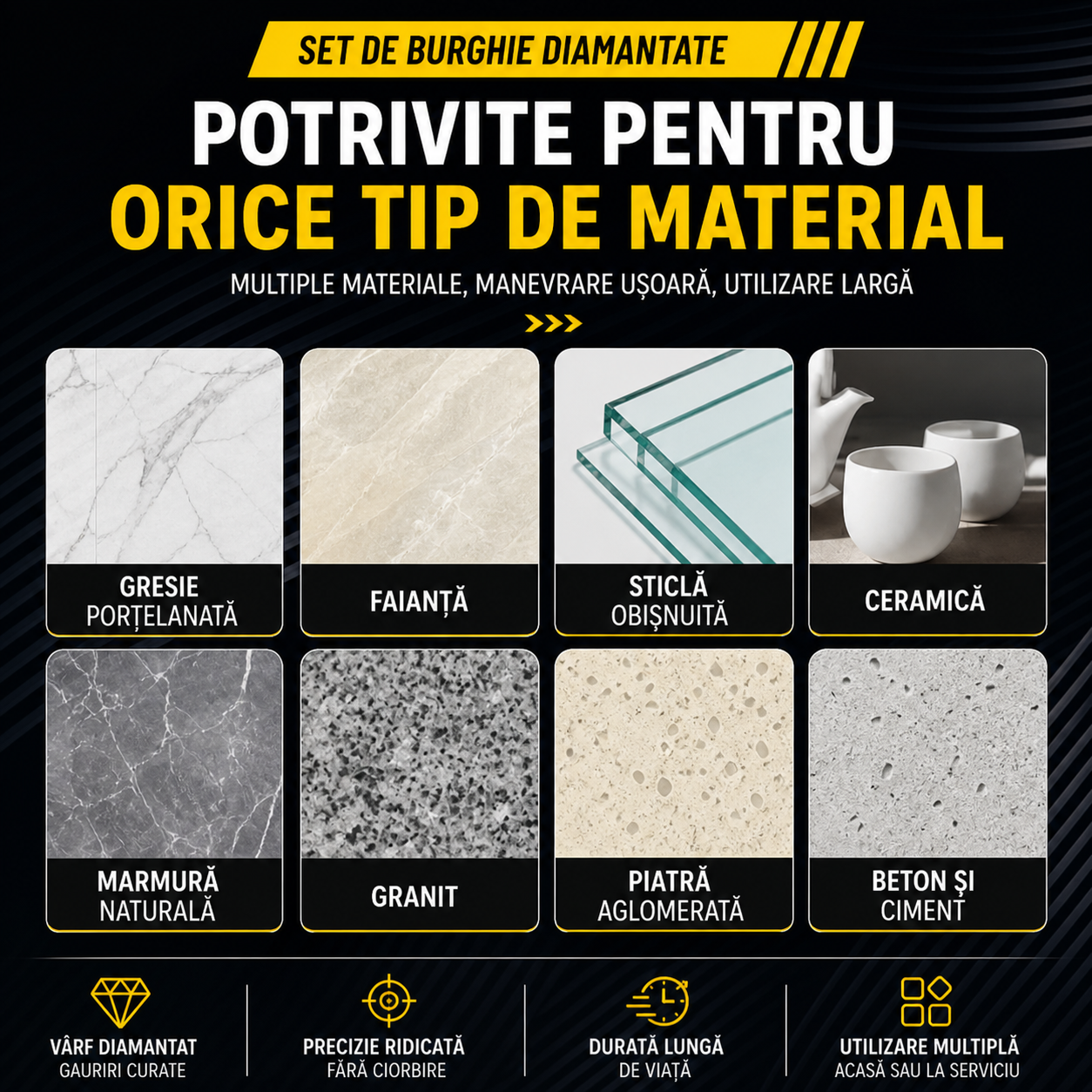 DrillX Pro™ – Set Burghie Diamantate pentru Polizor Unghiular (6/8/10/12mm)