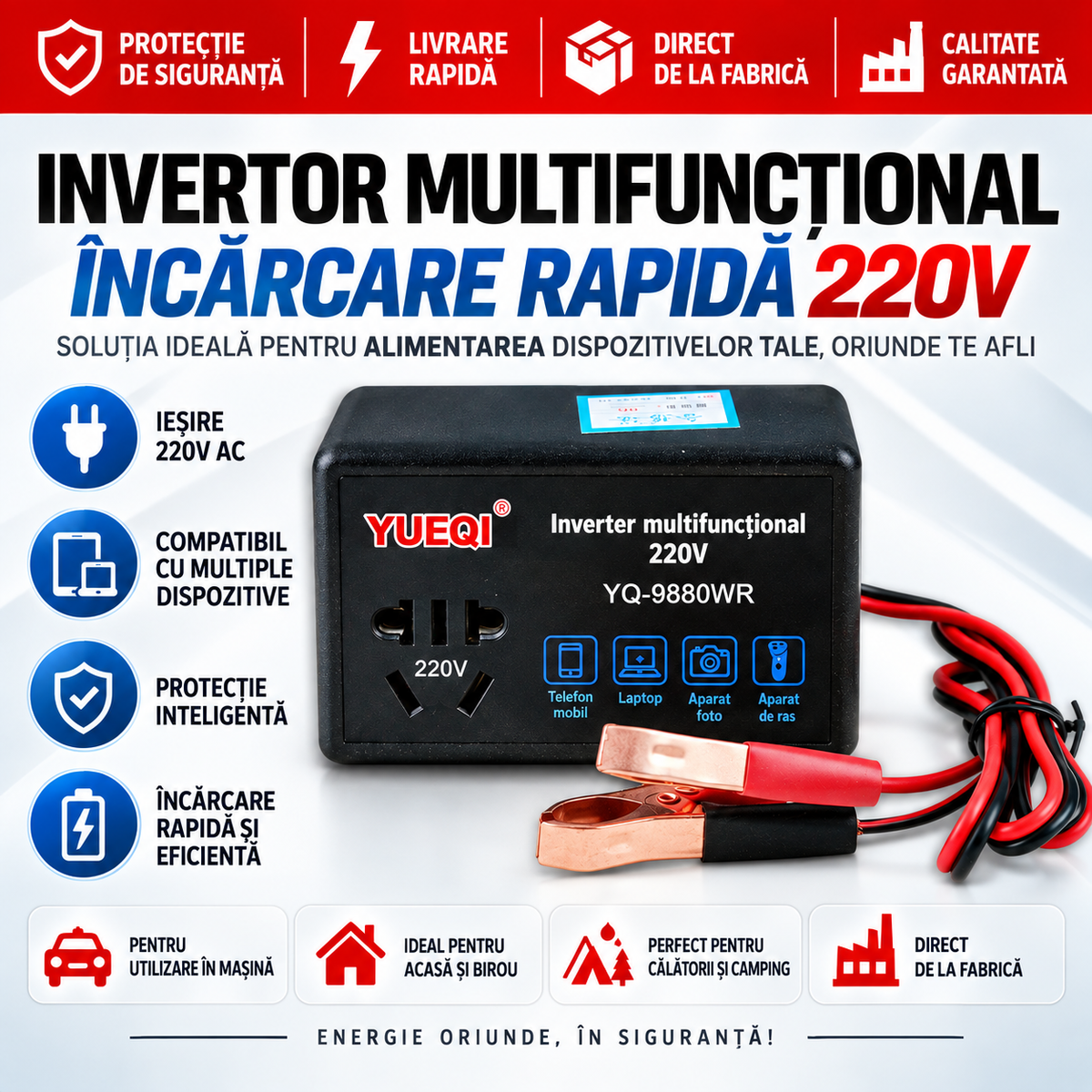 Voltivo™ - Convertor Multifunctional Auto 12V/24V la 220V