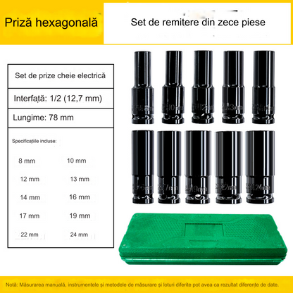 Set Profesional de Chei Tubulare de Impact – 10 Piese (8–24 mm)