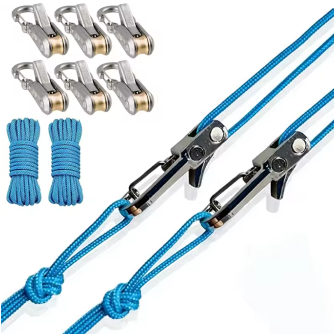 TUGPRO™  Set 6 Franghii Elastice negre Reflectorizante cu Carabiniere metalice